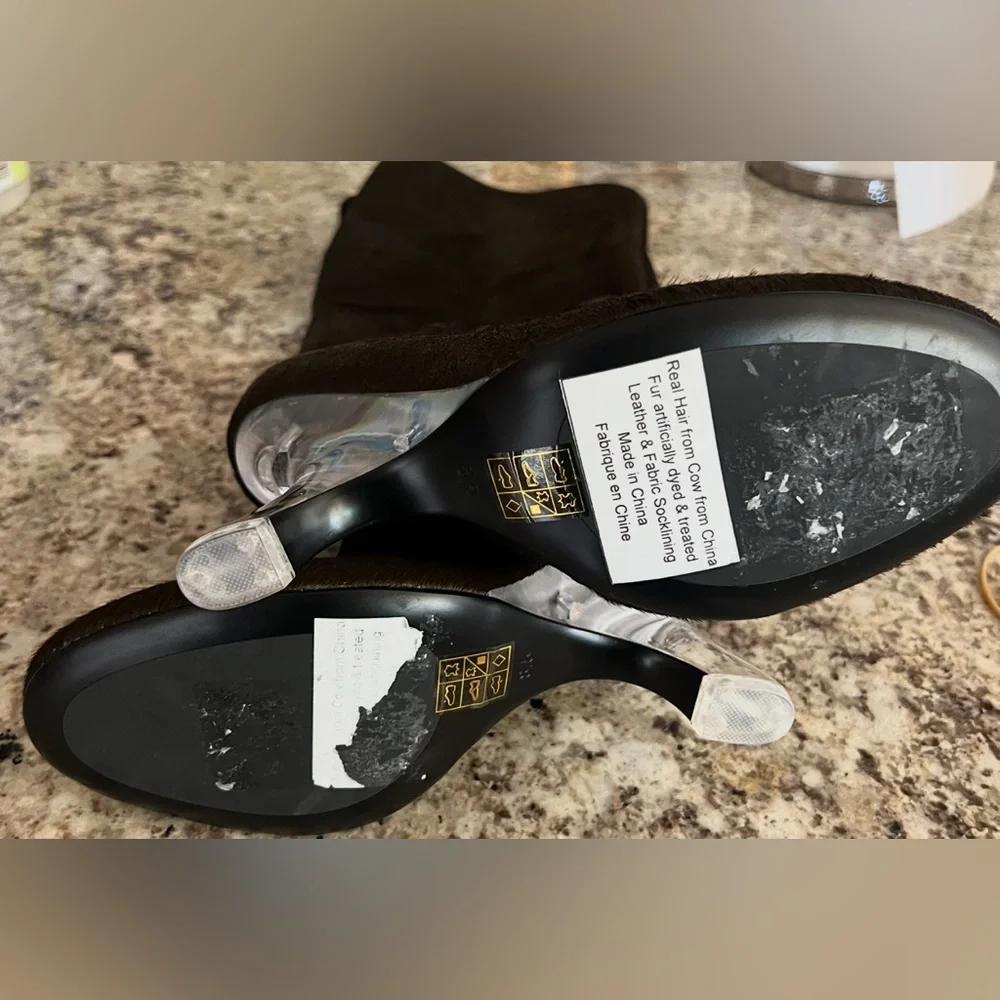 Jeffrey Campbell MODIFIED F CALF HAIR LUCITE Knee High Boots US 8.5 New $400 - Picture 6 of 10